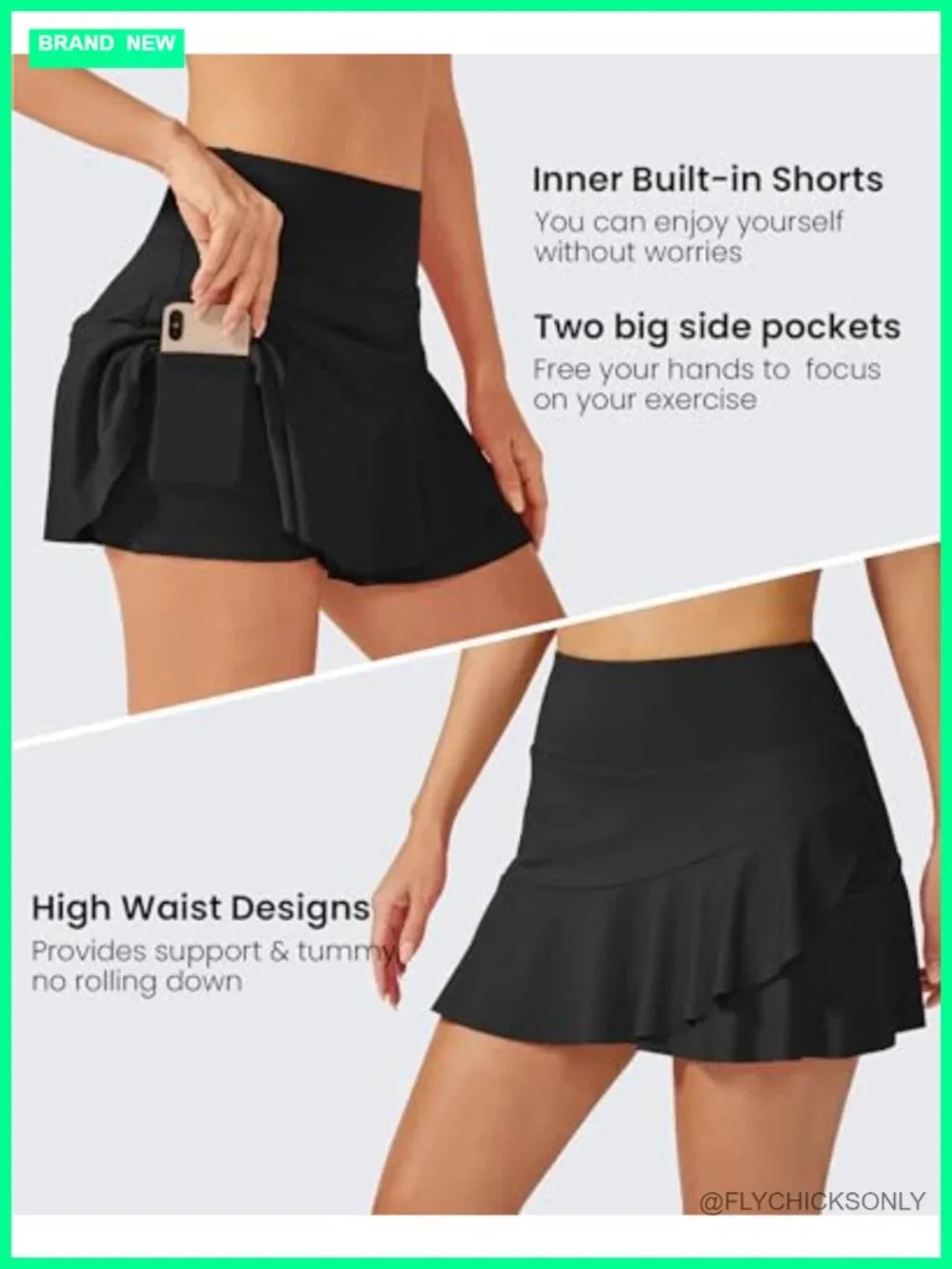 Tennis Skirt with High Waist and Pockets Ruffle Athletic Skort with Inner Shorts